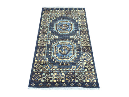 Ersari Tribal & Geometric hand-knotted wool rug in Gray & Ivory, 2'11" x 4'10" — SKU O022589