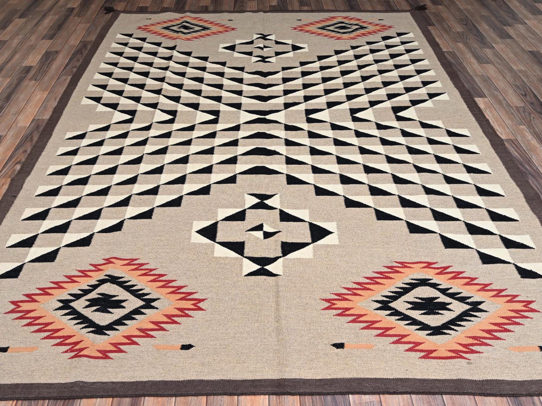 Brown 7'11" x 9'11" Flat Weave Hand woven Wool Rug - Sku: O02258