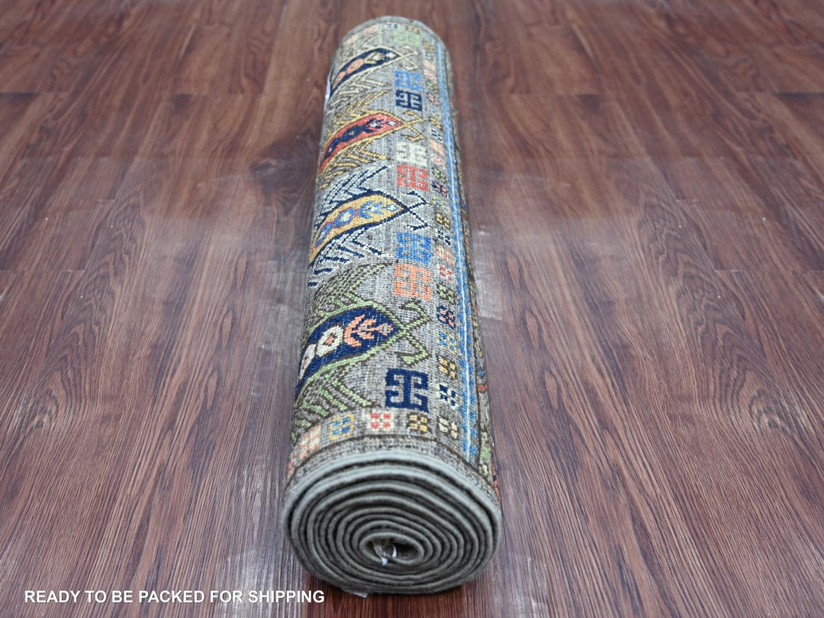 Ersari Tribal & Geometric hand-knotted wool runner in Gray, 2'7" x 11'8" — SKU O022590 (view 4)