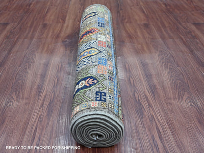 Ersari Tribal & Geometric hand-knotted wool runner in Gray, 2'7" x 11'8" — SKU O022590 (view 4)