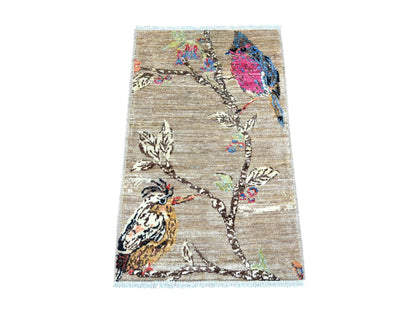 Brown 1'11" x 3'1" Modern and Contemporary Hand knotted Wool Rug - Sku: O022592