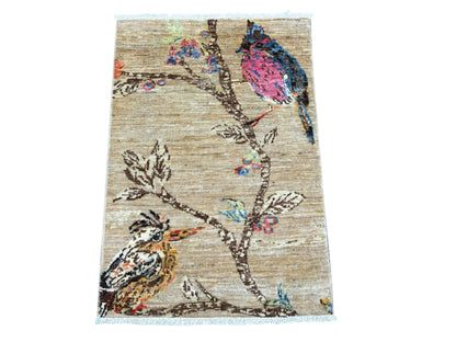 Brown 2'0" x 2'11" Modern and Contemporary Hand knotted Wool Rug - Sku: O022594