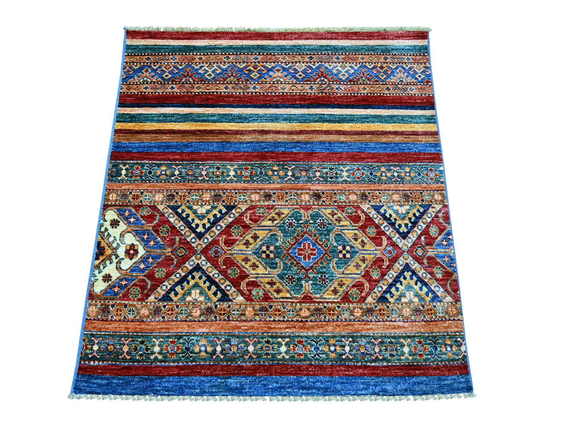 Kazak Tribal & Geometric hand-knotted wool rug in Multicolored, 3'3" x 3'7" — SKU O022598