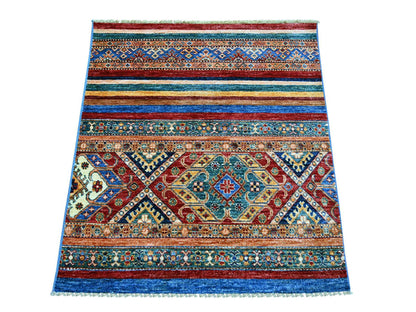 Kazak Tribal & Geometric hand-knotted wool rug in Multicolored, 3'3" x 3'7" — SKU O022598