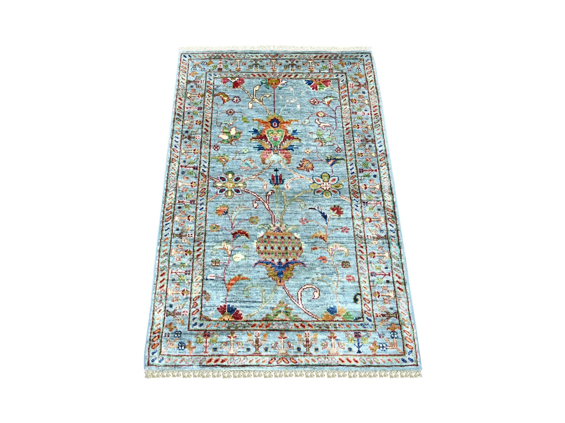 Blue 2'8" x 4'0" Tribal & Geometric Hand knotted Wool Rug - Sku: O022600