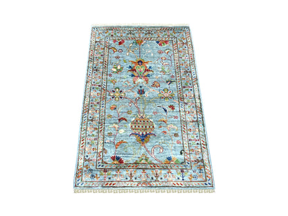 Blue 2'8" x 4'0" Tribal & Geometric Hand knotted Wool Rug - Sku: O022600