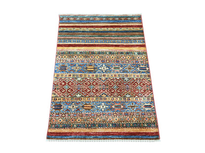 Kazak Tribal & Geometric hand-knotted wool rug in Multicolored, 2'8" x 3'9" — SKU O022601
