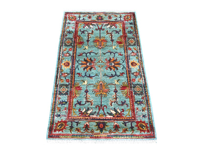 Blue 2'8" x 4'5" Tribal & Geometric Hand knotted Wool Rug - Sku: O022603