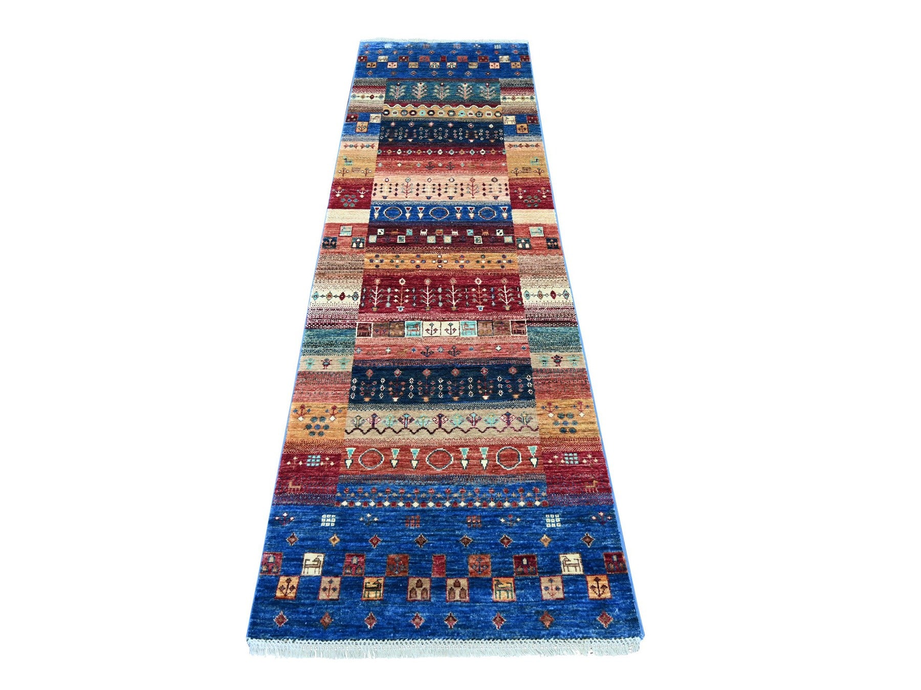 Gabbeh Tribal & Geometric hand-knotted wool runner in Multicolored, 2'6" x 8'2" — SKU O022604