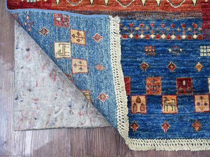 Multicolored 2'6" x 8'2" Tribal & Geometric Hand knotted Wool Rug - Sku: O022604