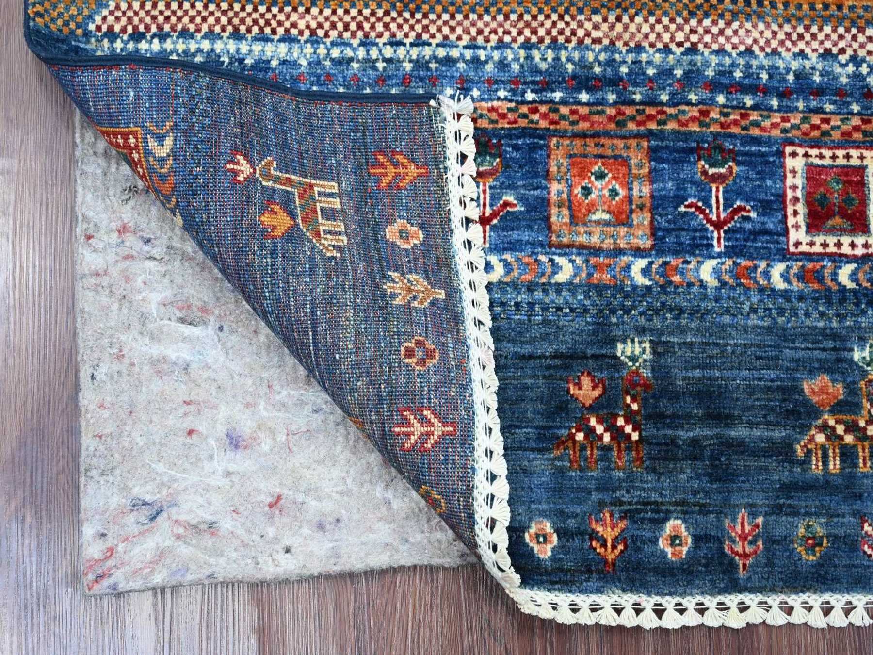 Blue 3'2" x 4'11" Tribal & Geometric Hand knotted Wool Rug - Sku: O022605