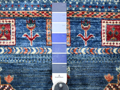 Blue 3'2" x 4'11" Tribal & Geometric Hand knotted Wool Rug - Sku: O022605