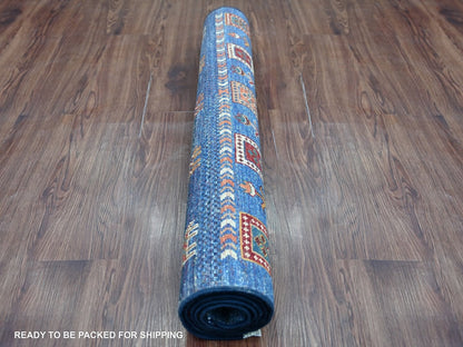 Blue 3'2" x 4'11" Tribal & Geometric Hand knotted Wool Rug - Sku: O022605