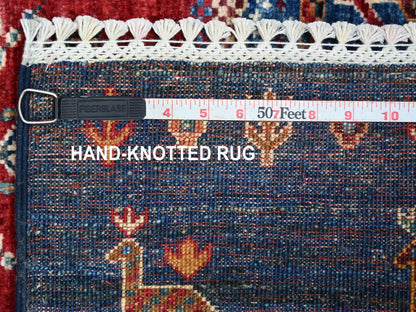 Blue 3'2" x 4'11" Tribal & Geometric Hand knotted Wool Rug - Sku: O022605