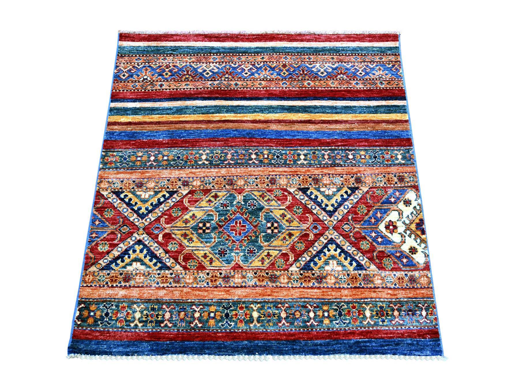 Kazak Tribal & Geometric hand-knotted wool rug in Multicolored, 3'5" x 3'7" — SKU O022607