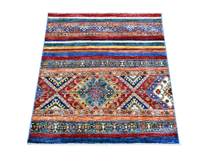 Kazak Tribal & Geometric hand-knotted wool rug in Multicolored, 3'5" x 3'7" — SKU O022607