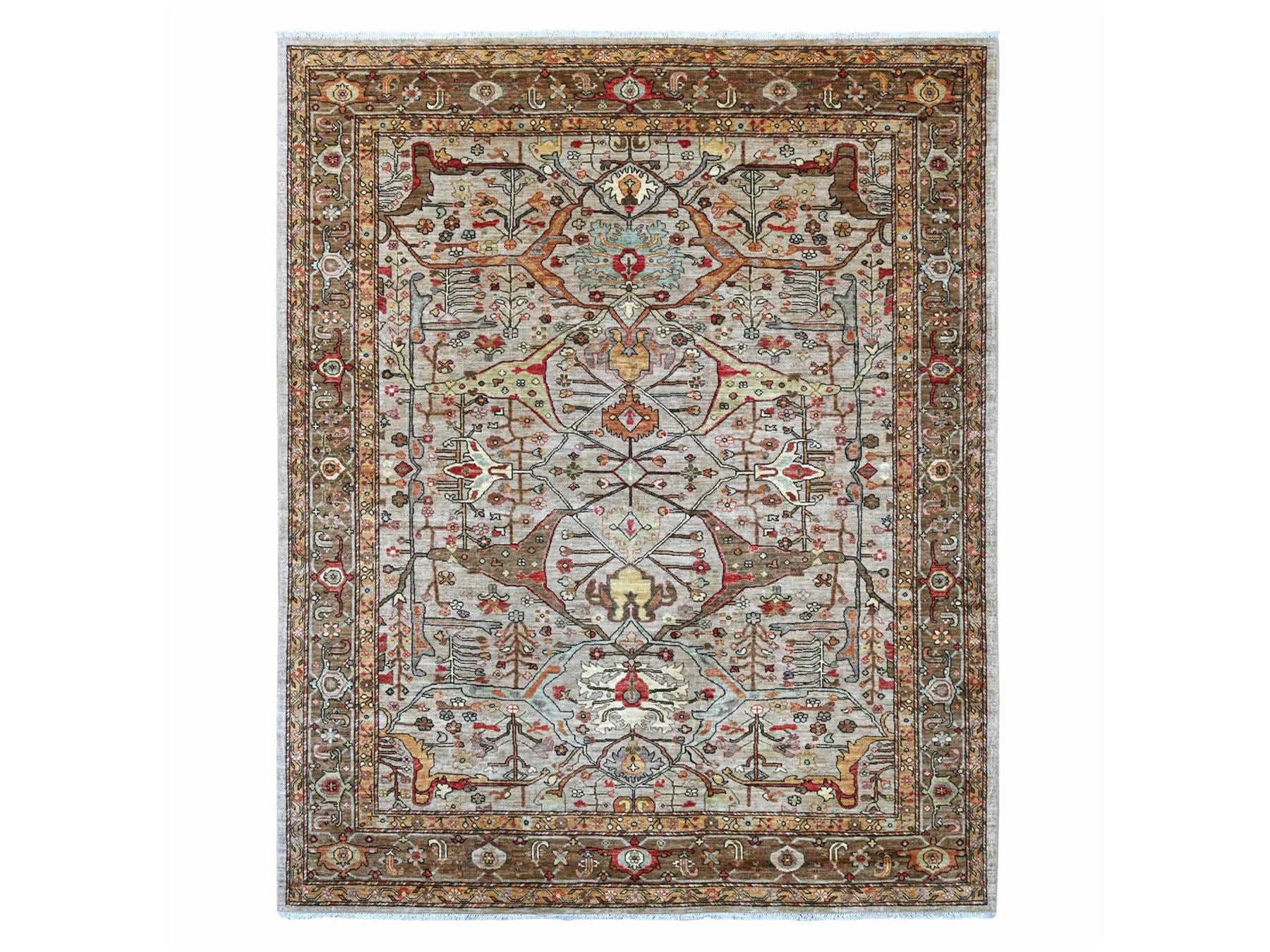 Peshawar Tribal & Geometric hand-knotted wool rug in Gray & Brown, 8' x 9'7" — SKU O022608