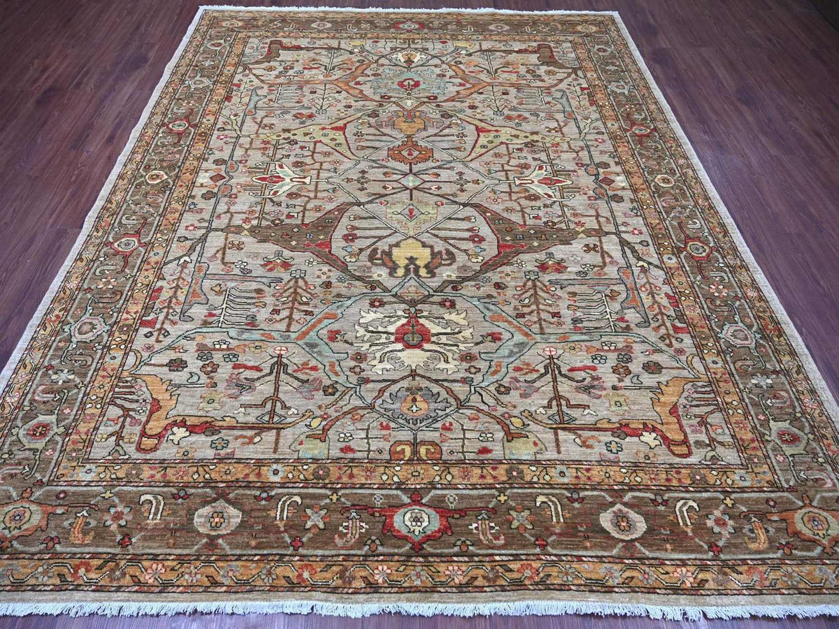 Peshawar Tribal & Geometric hand-knotted wool rug in Gray & Brown, 8' x 9'7" — SKU O022608 (view 2)