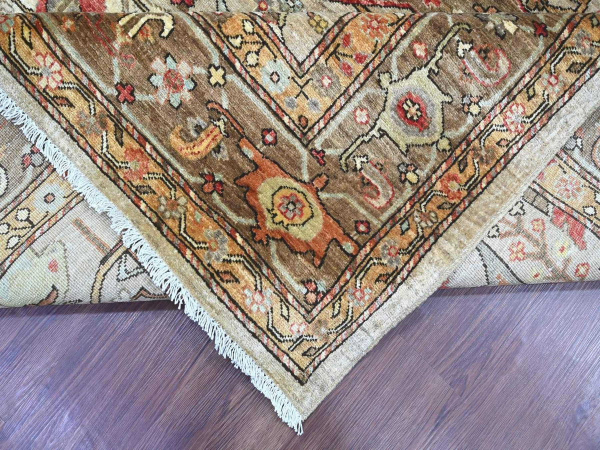 Peshawar Tribal & Geometric hand-knotted wool rug in Gray & Brown, 8' x 9'7" — SKU O022608 (view 6)