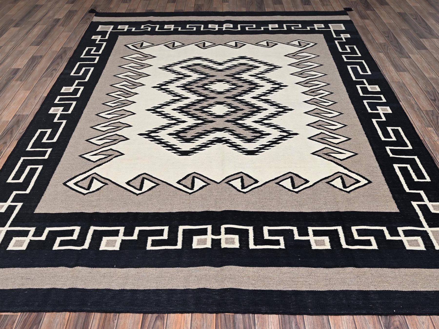 Flat-Weave hand-knotted wool rug in Brown & Black, 8' x 10'1" — SKU O02260 (view 2)