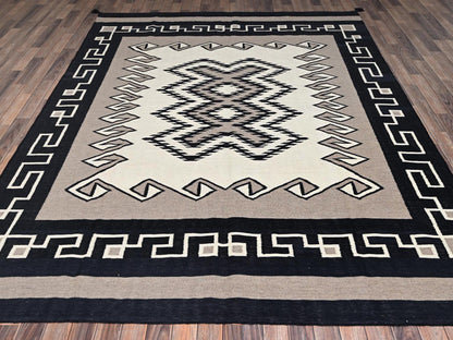 Flat-Weave hand-knotted wool rug in Brown & Black, 8' x 10'1" — SKU O02260 (view 2)