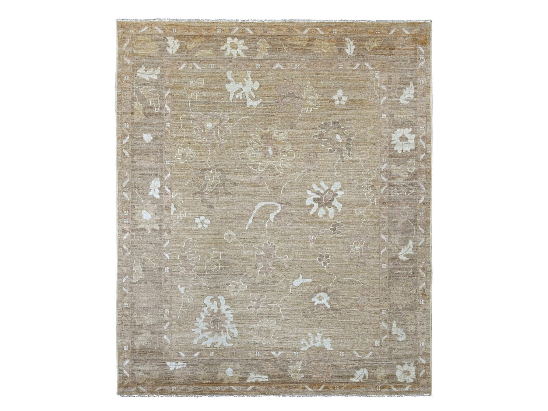 Brown 8'1" x 9'7" Oushak And Peshawar Hand knotted Wool Rug - Sku: O022611