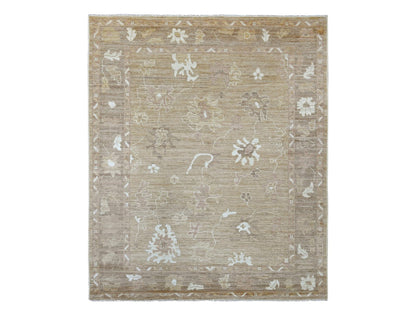 Brown 8'1" x 9'7" Oushak And Peshawar Hand knotted Wool Rug - Sku: O022611