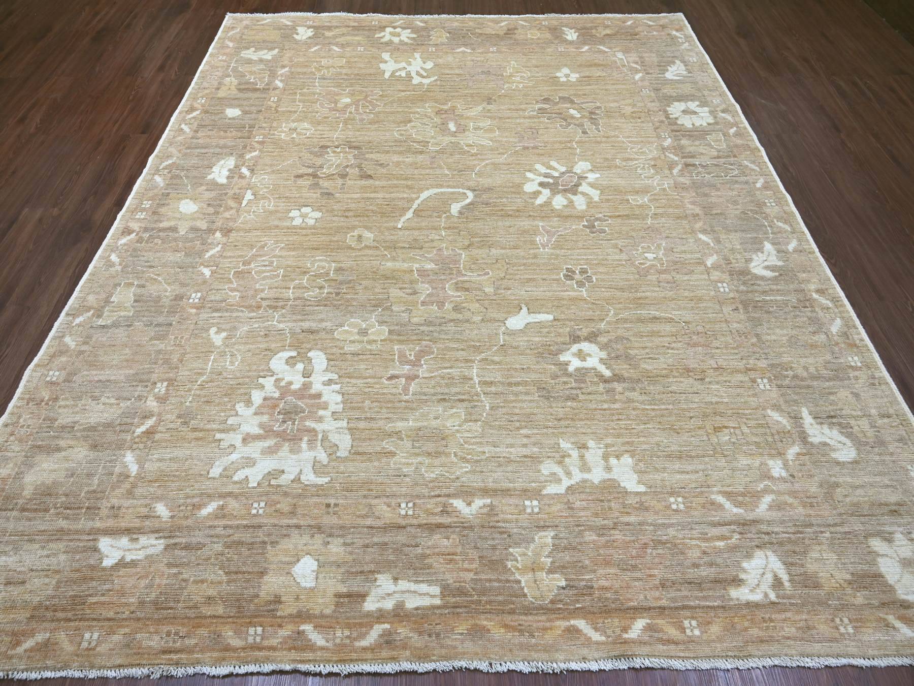 Brown 8'1" x 9'7" Oushak And Peshawar Hand knotted Wool Rug - Sku: O022611