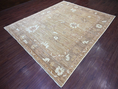 Brown 8'1" x 9'7" Oushak And Peshawar Hand knotted Wool Rug - Sku: O022611