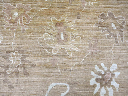 Brown 8'1" x 9'7" Oushak And Peshawar Hand knotted Wool Rug - Sku: O022611