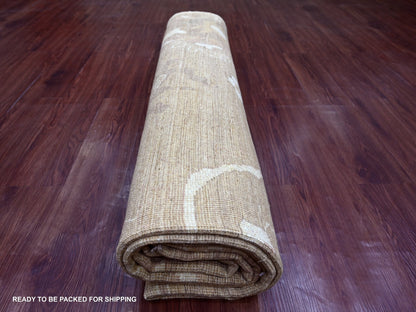 Brown 8'1" x 9'7" Oushak And Peshawar Hand knotted Wool Rug - Sku: O022611