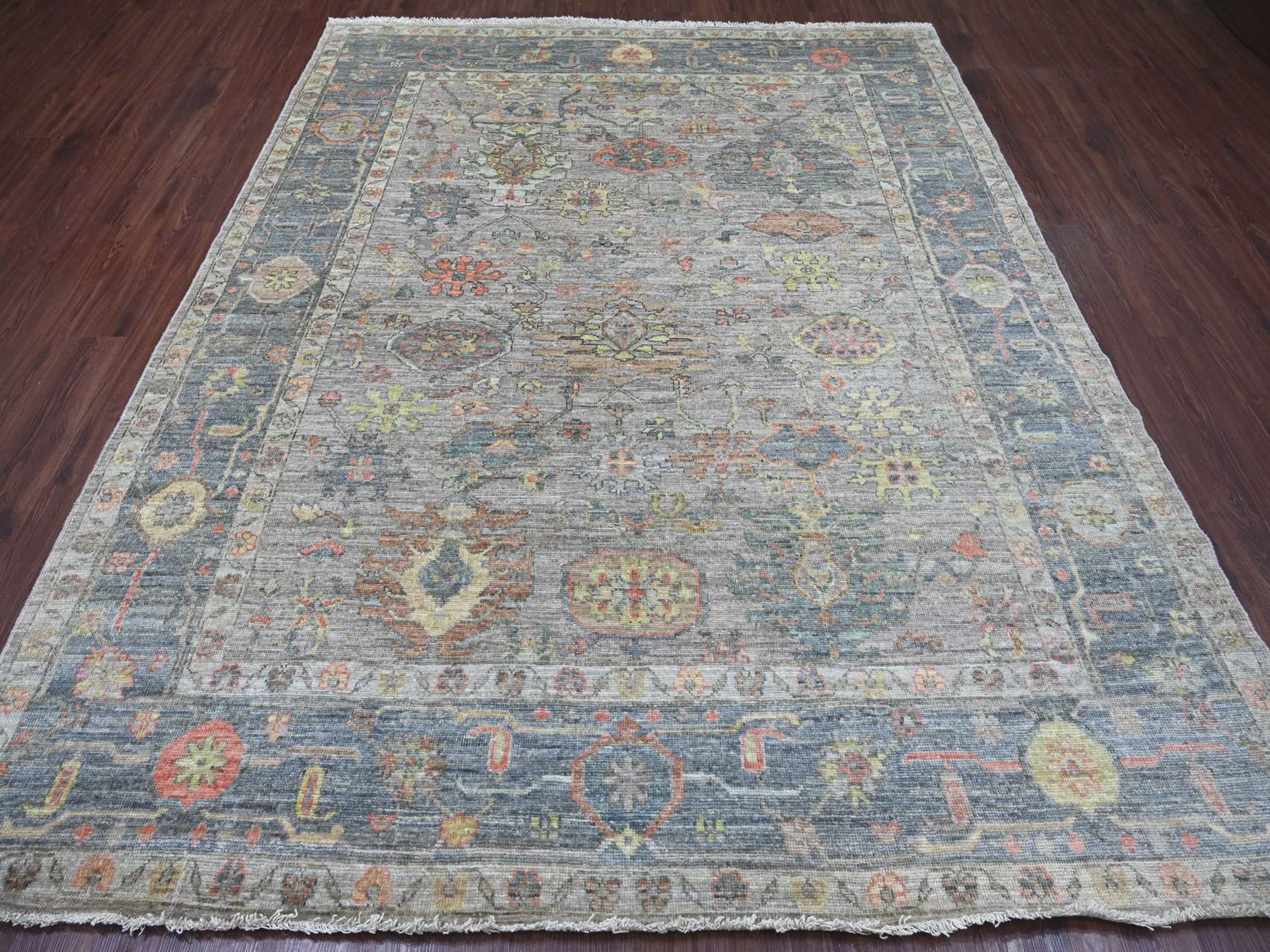 Grey 7'9" x 9'9" Oushak And Peshawar Hand knotted Wool Rug - Sku: O022612