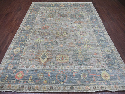 Grey 7'9" x 9'9" Oushak And Peshawar Hand knotted Wool Rug - Sku: O022612