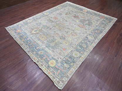 Grey 7'9" x 9'9" Oushak And Peshawar Hand knotted Wool Rug - Sku: O022612