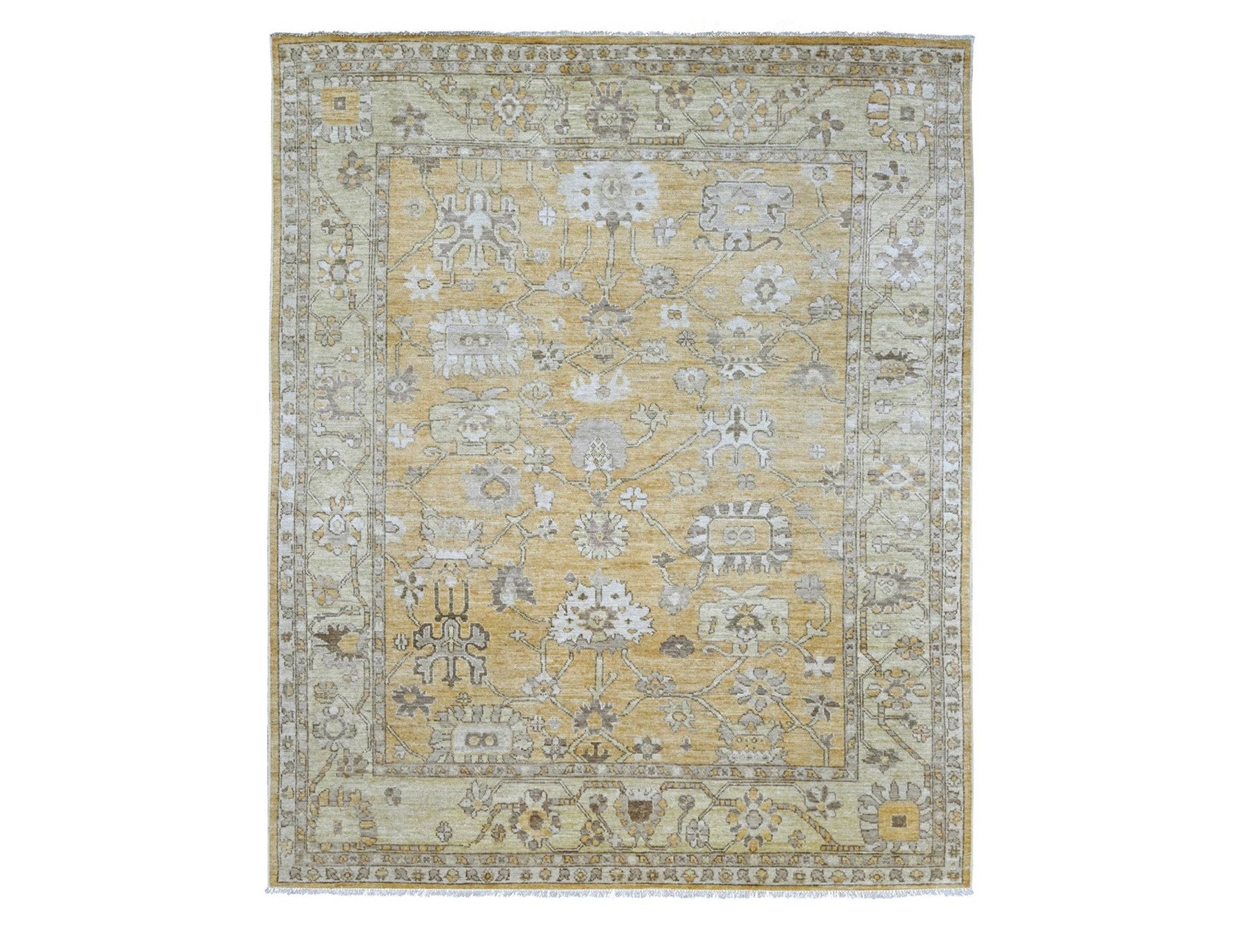 Brown 7'10" x 9'5" Oushak And Peshawar Hand knotted Wool Rug - Sku: O022613