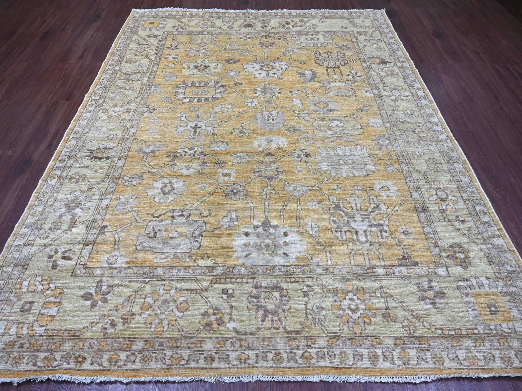 Brown 7'10" x 9'5" Oushak And Peshawar Hand knotted Wool Rug - Sku: O022613