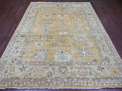 Brown 7'10" x 9'5" Oushak And Peshawar Hand knotted Wool Rug - Sku: O022613