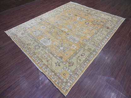Brown 7'10" x 9'5" Oushak And Peshawar Hand knotted Wool Rug - Sku: O022613