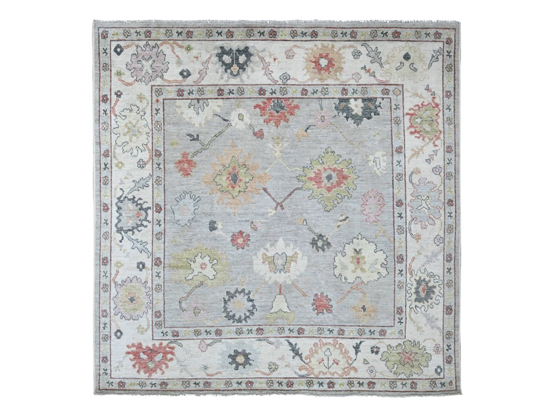 Grey 7'9" x 7'11" Oushak And Peshawar Hand knotted Wool Rug - Sku: O022614