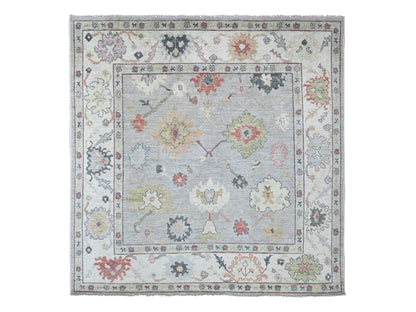 Grey 7'9" x 7'11" Oushak And Peshawar Hand knotted Wool Rug - Sku: O022614