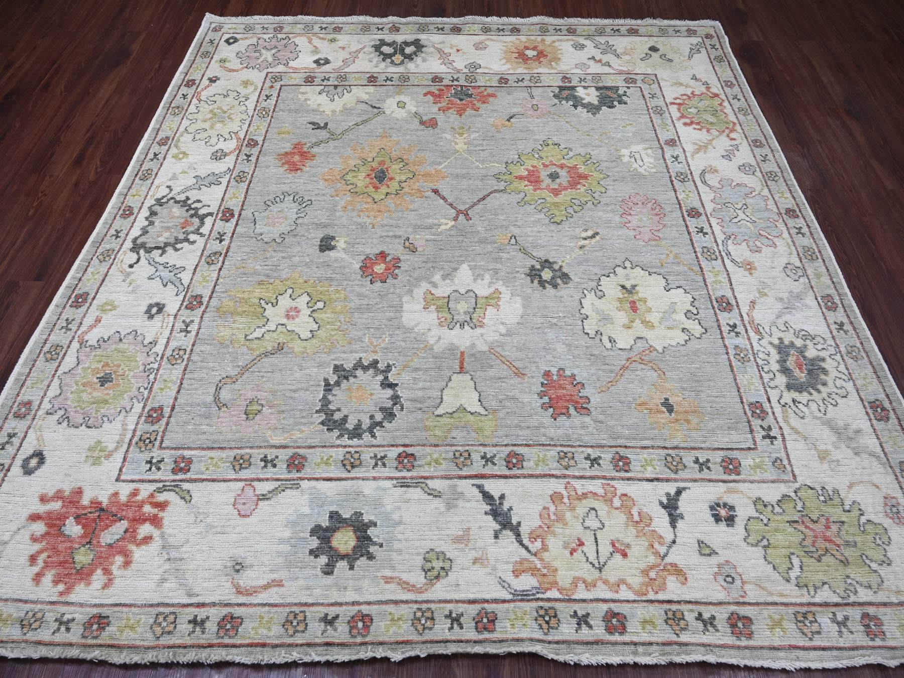 Grey 7'9" x 7'11" Oushak And Peshawar Hand knotted Wool Rug - Sku: O022614