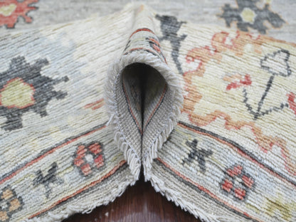 Grey 7'9" x 7'11" Oushak And Peshawar Hand knotted Wool Rug - Sku: O022614