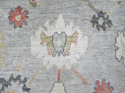 Grey 7'9" x 7'11" Oushak And Peshawar Hand knotted Wool Rug - Sku: O022614