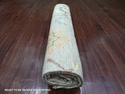 Grey 7'9" x 7'11" Oushak And Peshawar Hand knotted Wool Rug - Sku: O022614