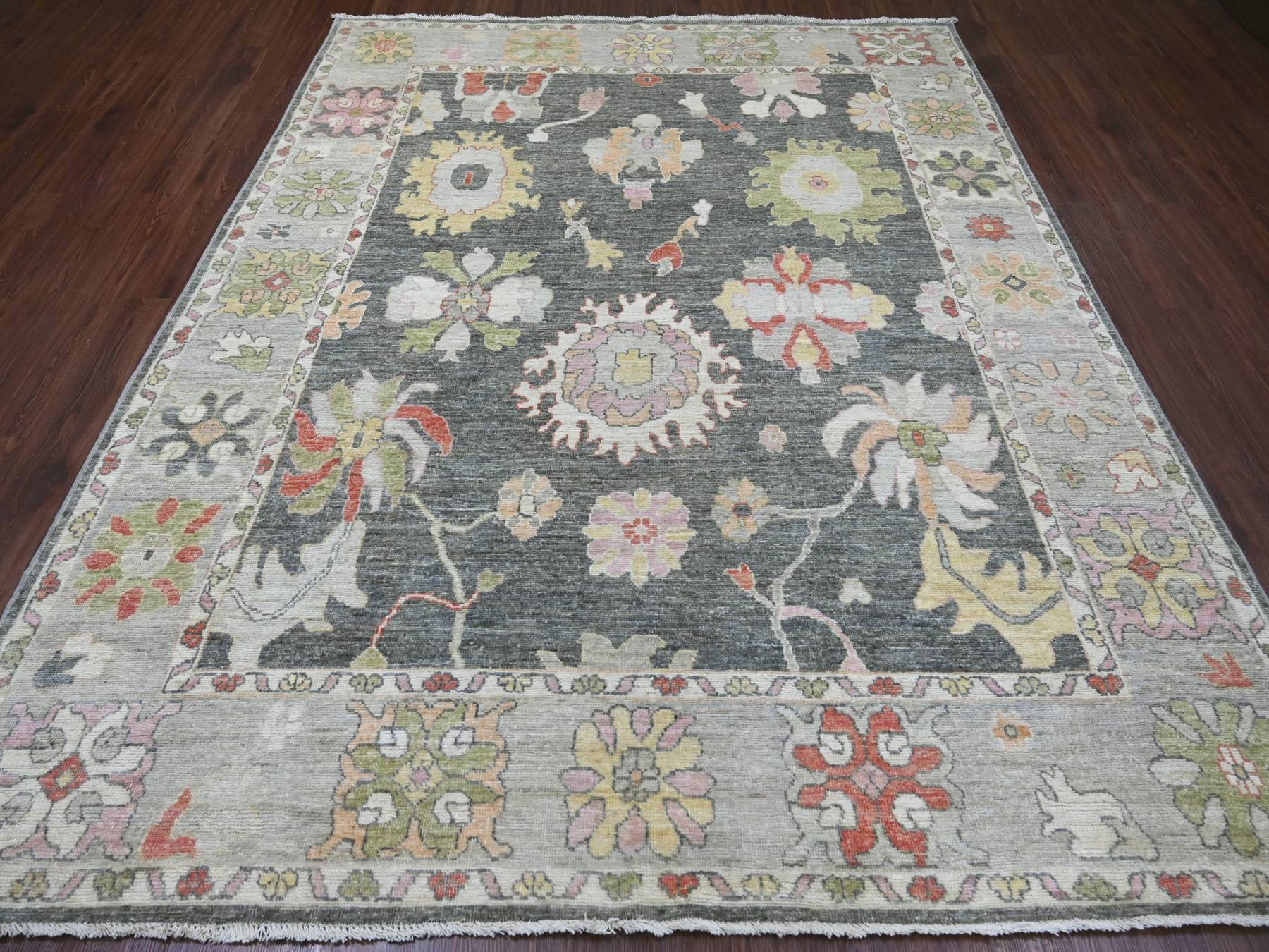Grey 7'11" x 9'9" Oushak And Peshawar Hand knotted Wool Rug - Sku: O022615