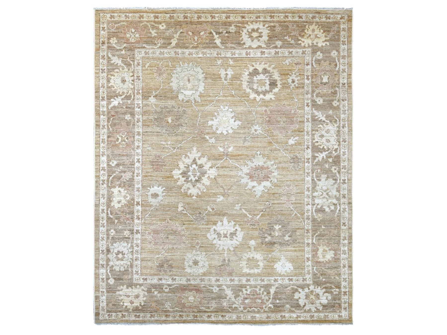 Brown 8'2" x 9'10" Oushak And Peshawar Hand knotted Wool Rug - Sku: O022616