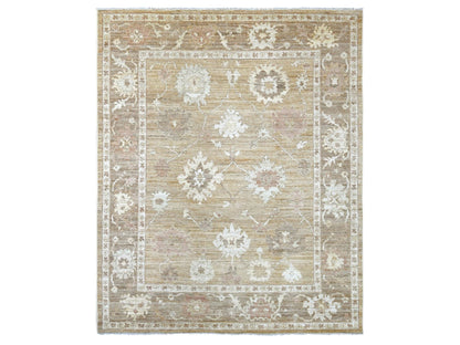 Brown 8'2" x 9'10" Oushak And Peshawar Hand knotted Wool Rug - Sku: O022616