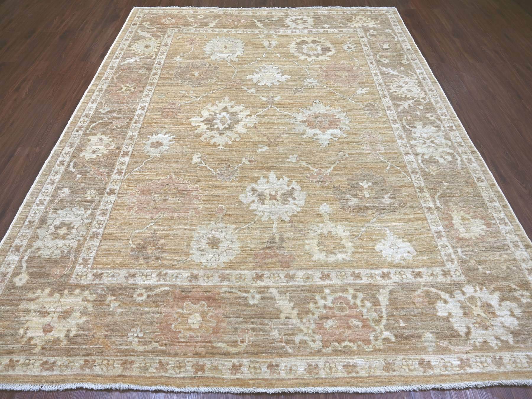 Brown 8'2" x 9'10" Oushak And Peshawar Hand knotted Wool Rug - Sku: O022616