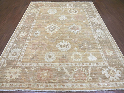Brown 8'2" x 9'10" Oushak And Peshawar Hand knotted Wool Rug - Sku: O022616