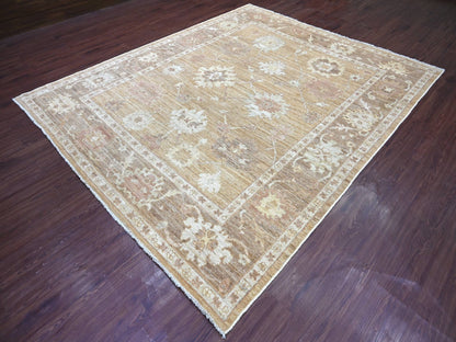 Brown 8'2" x 9'10" Oushak And Peshawar Hand knotted Wool Rug - Sku: O022616